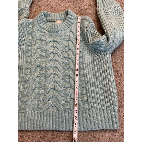 A New Day Women's Ribbed Cable Knit Sweater Med Mint Green Crewneck Cottagecore - Picture 8 of 14